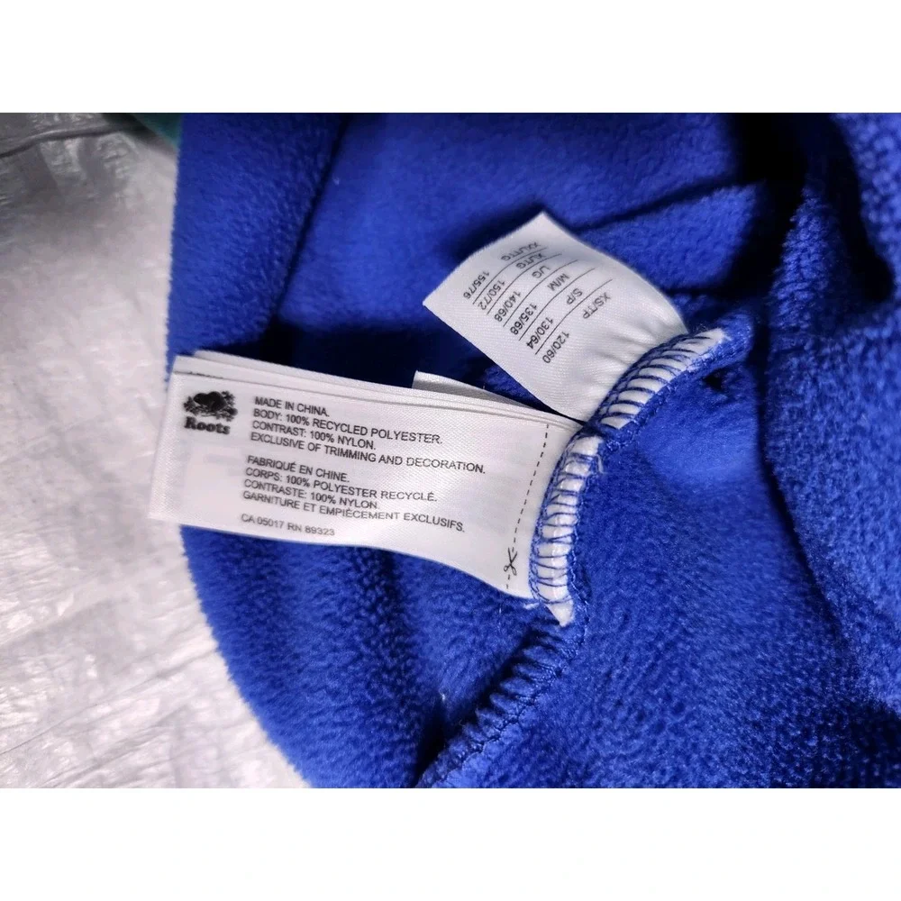 Roots Canada Kids Large 9-10 Full 1/4 Zip Fleece Jacket Sweatshirt Blue Pullover
